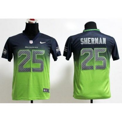 Nike Seattle Seahawks #25 Richard Sherman Steel Blue/Green Youth Stitched NFL Elite Fadeaway Fashion Jersey