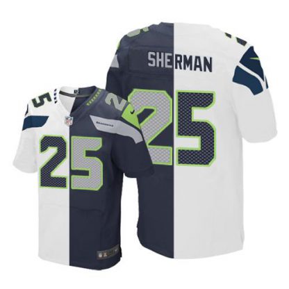 Nike Seattle Seahawks #25 Richard Sherman White/Steel Blue Men's Stitched NFL Elite Split Jersey