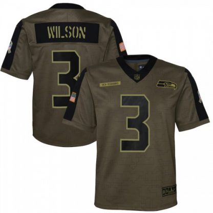 Seattle Seattle Seahawks #3 Russell Wilson Olive Nike Youth 2021 Salute To Service Game Jersey