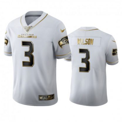 Seattle Seattle Seahawks #3 Russell Wilson Men's Nike White Golden Edition Vapor Limited NFL 100 Jersey