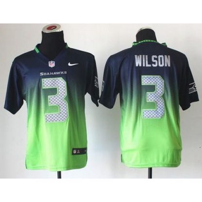 Nike Seattle Seahawks #3 Russell Wilson Steel Blue/Green Men's Stitched NFL Elite Fadeaway Fashion Jersey