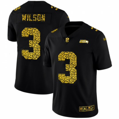 Seattle Seattle Seahawks #3 Russell Wilson Men's Nike Leopard Print Fashion Vapor Limited NFL Jersey Black