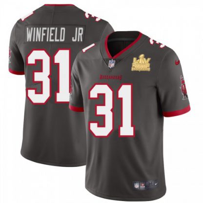 Tampa Bay Tampa Bay Buccaneers #31 Antoine Winfield Jr. Men's Super Bowl LV Champions Patch Nike Pewter Alternate Vapor Limited Jersey