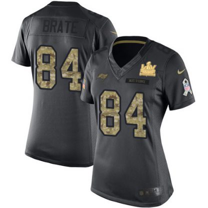 Nike Tampa Bay Buccaneers #84 Cameron Brate Black Women's Super Bowl LV Champions Patch Stitched NFL Limited 2016 Salute to Service Jersey