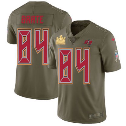 Nike Tampa Bay Buccaneers #84 Cameron Brate Olive Youth Super Bowl LV Champions Patch Stitched NFL Limited 2017 Salute To Service Jersey