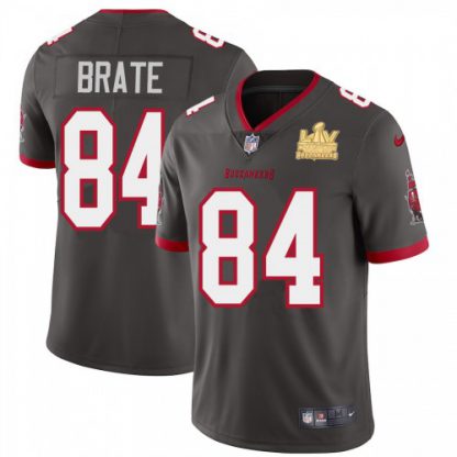Tampa Bay Tampa Bay Buccaneers #84 Cameron Brate Men's Super Bowl LV Champions Patch Nike Pewter Alternate Vapor Limited Jersey