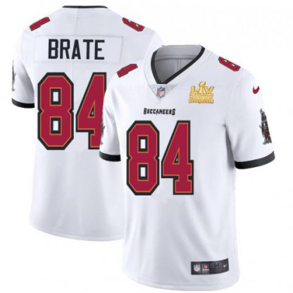 Tampa Bay Tampa Bay Buccaneers #84 Cameron Brate Men's Super Bowl LV Champions Patch Nike White Vapor Limited Jersey