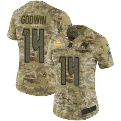 Nike Tampa Bay Buccaneers #14 Chris Godwin Camo Women's Super Bowl LV Champions Patch Stitched NFL Limited 2018 Salute To Service Jersey