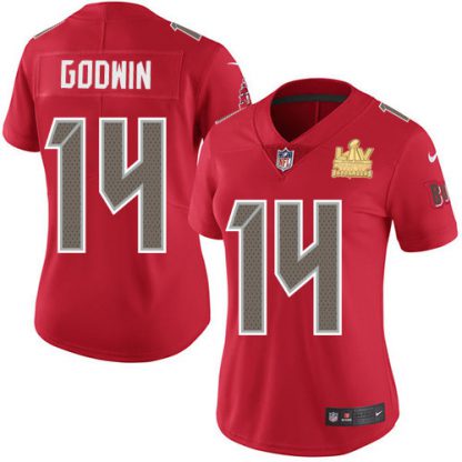 Nike Tampa Bay Buccaneers #14 Chris Godwin Red Women's Super Bowl LV Champions Patch Stitched NFL Limited Rush Jersey
