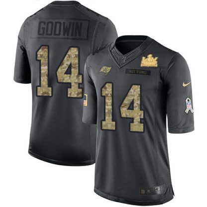 Nike Tampa Bay Buccaneers #14 Chris Godwin Black Youth Super Bowl LV Champions Patch Stitched NFL Limited 2016 Salute to Service Jersey
