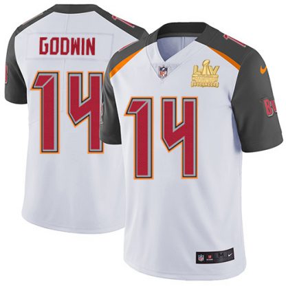 Nike Tampa Bay Buccaneers #14 Chris Godwin White Men's Super Bowl LV Champions Patch Stitched NFL Vapor Untouchable Limited Jersey