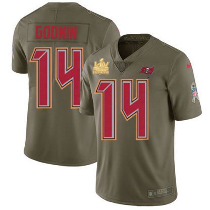 Nike Tampa Bay Buccaneers #14 Chris Godwin Olive Men's Super Bowl LV Champions Patch Stitched NFL Limited 2017 Salute To Service Jersey