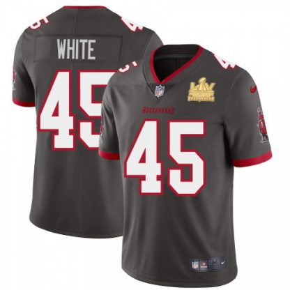 Tampa Bay Tampa Bay Buccaneers #45 Devin White Youth Super Bowl LV Champions Patch Nike Pewter Alternate Vapor Limited Jersey