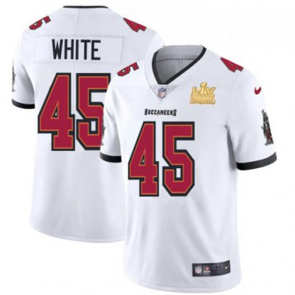 Tampa Bay Tampa Bay Buccaneers #45 Devin White Youth Super Bowl LV Champions Patch Nike White Vapor Limited Jersey