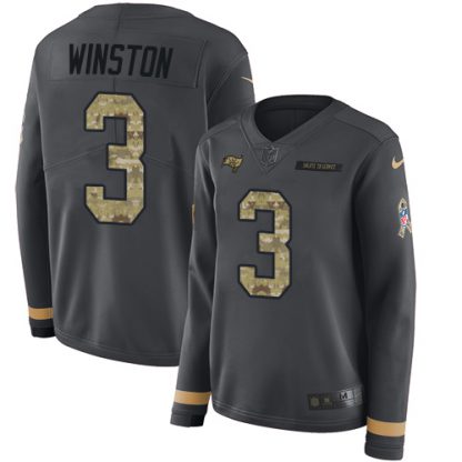 Nike Tampa Bay Buccaneers #3 Jameis Winston Anthracite Salute to Service Women's Stitched NFL Limited Therma Long Sleeve Jersey