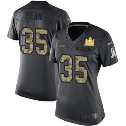 Nike Tampa Bay Buccaneers #35 Jamel Dean Black Women's Super Bowl LV Champions Patch Stitched NFL Limited 2016 Salute to Service Jersey