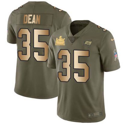 Nike Tampa Bay Buccaneers #35 Jamel Dean Olive/Gold Men's Super Bowl LV Champions Patch Stitched NFL Limited 2017 Salute To Service Jersey