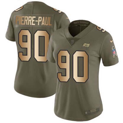 Nike Tampa Bay Buccaneers #90 Jason Pierre-Paul Olive/Gold Women's Stitched NFL Limited 2017 Salute to Service Jersey