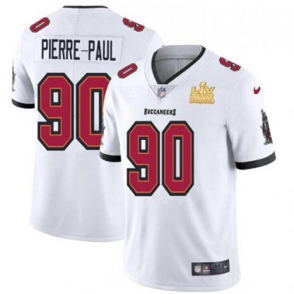 Tampa Bay Tampa Bay Buccaneers #90 Jason Pierre-Paul Youth Super Bowl LV Champions Patch Nike White Vapor Limited Jersey