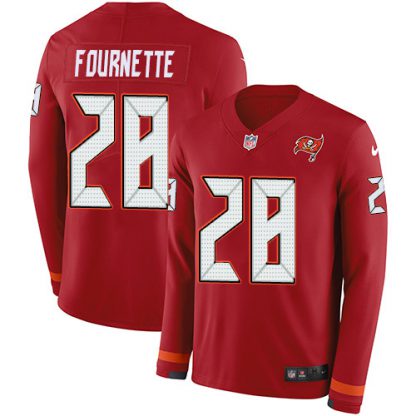 Tampa Bay Tampa Bay Buccaneers #28 Leonard Fournette Red Team Color Men's Stitched NFL Limited Therma Long Sleeve Jersey