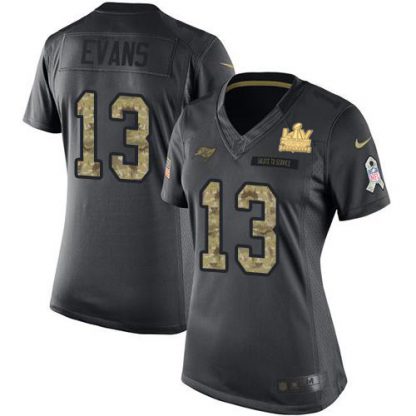Nike Tampa Bay Buccaneers #13 Mike Evans Black Women's Super Bowl LV Champions Patch Stitched NFL Limited 2016 Salute to Service Jersey