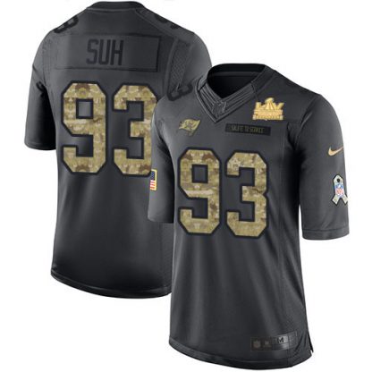 Nike Tampa Bay Buccaneers #93 Ndamukong Suh Black Men's Super Bowl LV Champions Patch NFL Limited 2016 Salute to Service Jersey