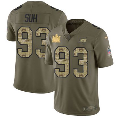 Nike Tampa Bay Buccaneers #93 Ndamukong Suh Olive/Camo Men's Super Bowl LV Champions Patch Stitched NFL Limited 2017 Salute To Service Jersey