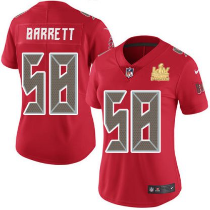 Nike Tampa Bay Buccaneers #58 Shaquil Barrett Red Women's Super Bowl LV Champions Patch Stitched NFL Limited Rush Jersey