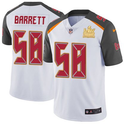 Nike Tampa Bay Buccaneers #58 Shaquil Barrett White Men's Super Bowl LV Champions Patch Stitched NFL Vapor Untouchable Limited Jersey