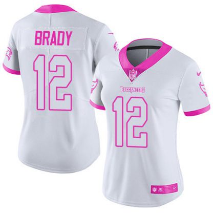 Nike Tampa Bay Buccaneers #12 Tom Brady White/Pink Women's Stitched NFL Limited Rush Fashion Jersey