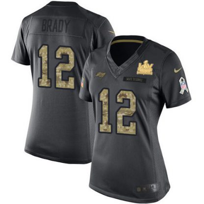 Nike Tampa Bay Buccaneers #12 Tom Brady Black Women's Super Bowl LV Champions Patch Stitched NFL Limited 2016 Salute to Service Jersey