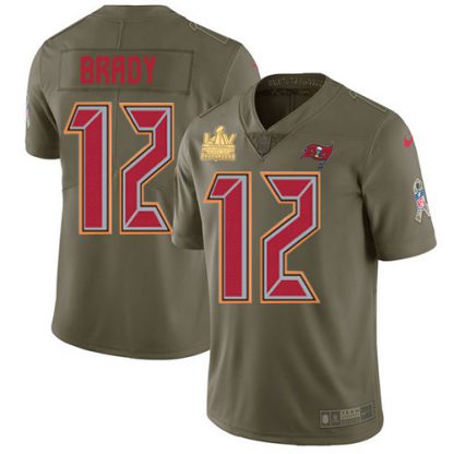 Nike Tampa Bay Buccaneers #12 Tom Brady Olive Youth Super Bowl LV Champions Patch Stitched NFL Limited 2017 Salute To Service Jersey