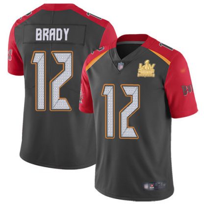 Nike Tampa Bay Buccaneers #12 Tom Brady Gray Youth Super Bowl LV Champions Patch Stitched NFL Limited Inverted Legend Jersey