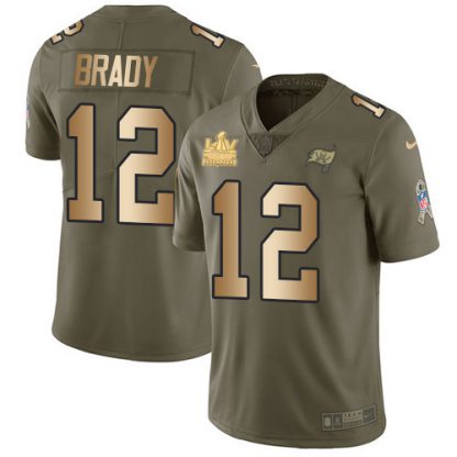 Nike Tampa Bay Buccaneers #12 Tom Brady Olive/Gold Men's Super Bowl LV Champions Patch Stitched NFL Limited 2017 Salute To Service Jersey