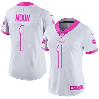 Nike Tennessee Titans #1 Warren Moon White/Pink Women's Stitched NFL Limited Rush Fashion Jersey