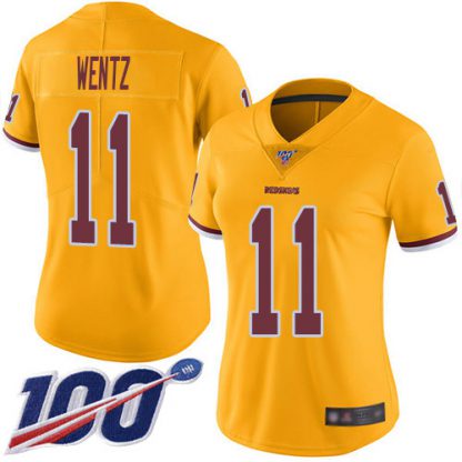 Nike Washington Commanders #11 Carson Wentz Gold Women's Stitched NFL Limited Rush 100th Season Jersey