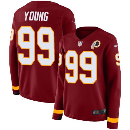 Nike Washington Commanders #99 Chase Young Burgundy Red Team Color Women's Stitched NFL Limited Therma Long Sleeve Jersey