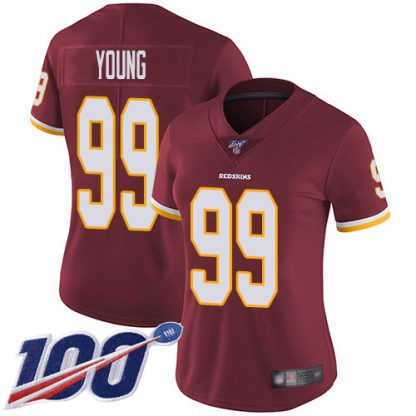 Nike Washington Commanders #99 Chase Young Burgundy Red Team Color Women's Stitched NFL 100th Season Vapor Untouchable Limited Jersey