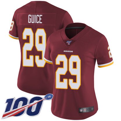 Nike Washington Commanders #29 Derrius Guice Burgundy Red Team Color Women's Stitched NFL 100th Season Vapor Limited Jersey