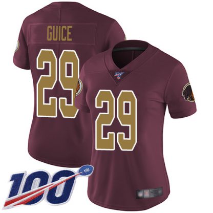 Nike Washington Commanders #29 Derrius Guice Burgundy Red Alternate Women's Stitched NFL 100th Season Vapor Limited Jersey