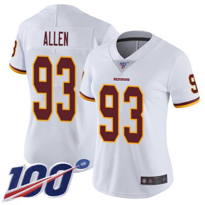 Nike Washington Commanders #93 Jonathan Allen White Women's Stitched NFL 100th Season Vapor Limited Jersey