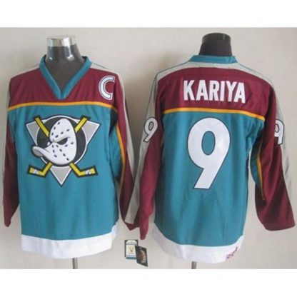 Anaheim Ducks #9 Paul Kariya Red/Turquoise CCM Throwback Stitched NHL Jersey