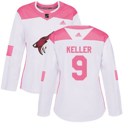 Adidas Arizona Coyotes #9 Clayton Keller White/Pink Authentic Fashion Women's Stitched NHL Jersey