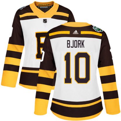 Adidas Boston Bruins #10 Anders Bjork White Authentic 2019 Winter Classic Women's Stitched NHL Jersey