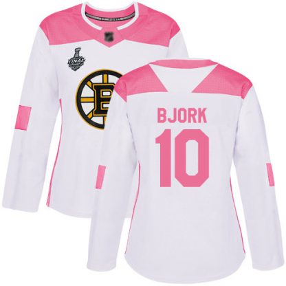 Adidas Boston Bruins #10 Anders Bjork White/Pink Authentic Fashion Stanley Cup Final Bound Women's Stitched NHL Jersey