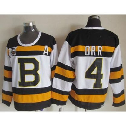 Boston Bruins #4 Bobby Orr White CCM Throwback 75TH Stitched NHL Jersey