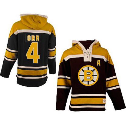 Boston Bruins #4 Bobby Orr Black Sawyer Hooded Sweatshirt Stitched NHL Jersey