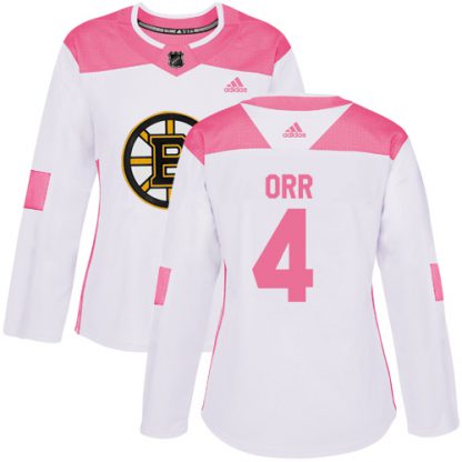 Adidas Boston Bruins #4 Bobby Orr White/Pink Authentic Fashion Women's Stitched NHL Jersey