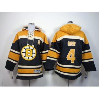 Boston Bruins #4 Bobby Orr Black Sawyer Hooded Sweatshirt Stitched Youth NHL Jersey