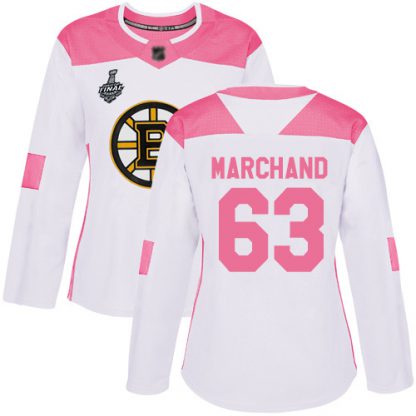 Adidas Boston Bruins #63 Brad Marchand White/Pink Authentic Fashion Stanley Cup Final Bound Women's Stitched NHL Jersey